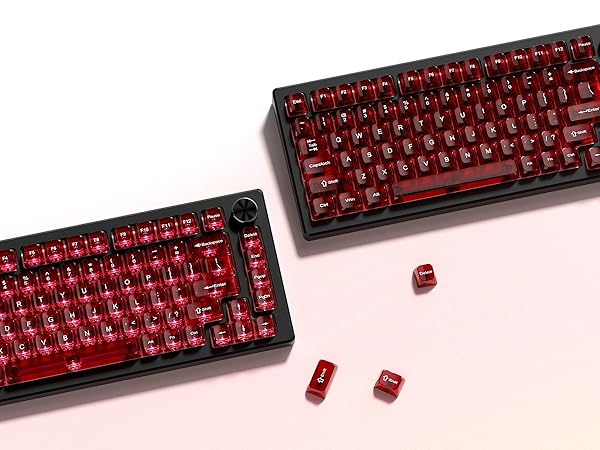 Red Clear keycaps,Transparent keycaps 60 75 100 Percent,Ceramic Jelly Key caps Set