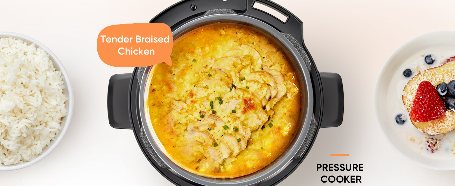 COSORI Pressure Cooker will cook a perfect result, and make meat like beef, chicken super tender.