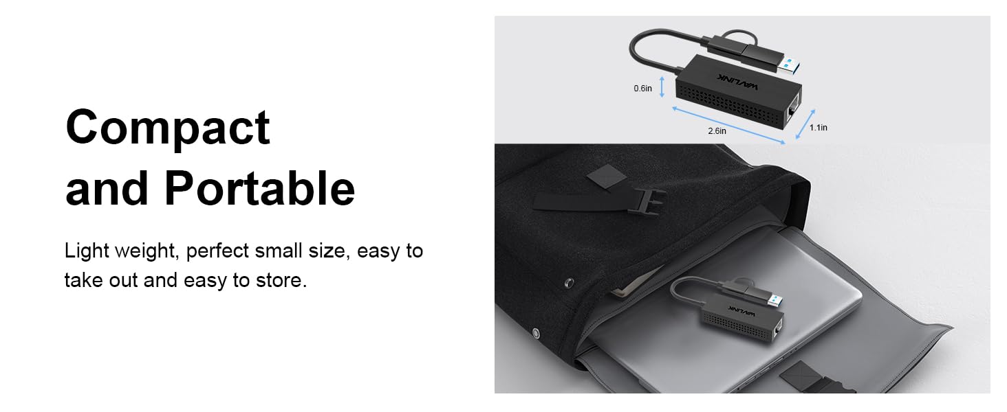 USB 2.5 Gigabit Ethernet Adapter with attached USB-C to USB-A adapter