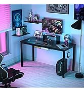 Tangkula 55 Inches Gaming Computer Desk with Monitor Shelf, Ergonomic Gamer Desk with Cup Holder ...