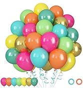 72pcs Tropical Balloons Set, Latex Balloons with 12inch Hot Pink Orange Teal Yellow Green Gold Me...