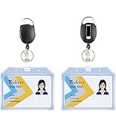 Teskyer 2 Pack Heavy Duty Retractable Badge Holders with Carabiner Reel Clip and Extra Thick Clea...