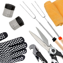 BOMKI Roasting sticks, Scissors, Opener, Glove &amp; Salt &amp; Pepper Shakers