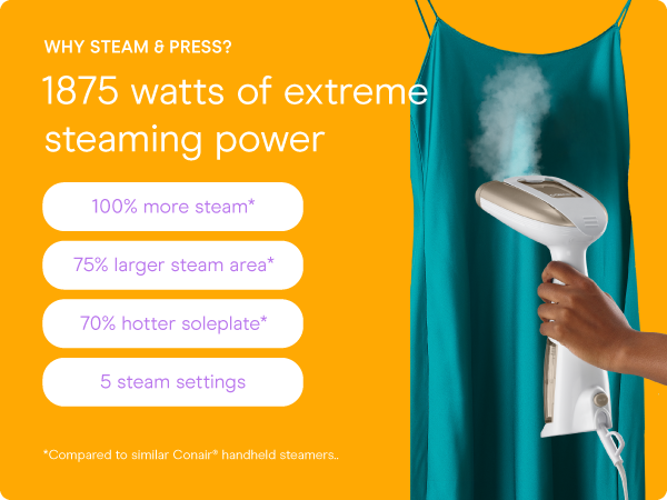 Conair garment steamer clothes turbo extreme steam fabric cloth handheld attachments wrinkle remove.