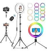Vlogging Ring Light with Stand and Phone Holder. Dimmable LED Ringlight with Remote &amp; 29 RGB Ligh...
