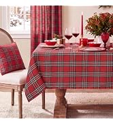 Softalker Christmas Checkered Tablecloth for 6 Foot Rectangle Table - Red Buffalo Plaid Linen Cot...