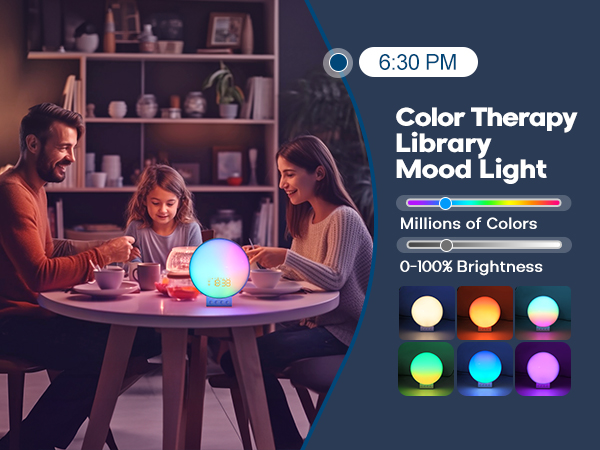 Sunrise alarm clock with wireless charging white noise sleep sound machine nursery night light 