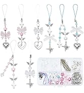 SUNNYCLUE 1 Box 154Pcs DIY 8 Sets Phone Charm Making Kit Cute Bowknot Bow Knot Wing Heart Beads P...
