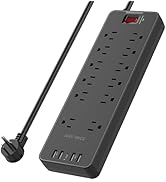 Sureance Surge Protector Power Strip - 12 Outlets, 4 USB-A Ports, 1 USB-C, 2100J, 6FT Flat Plug E...