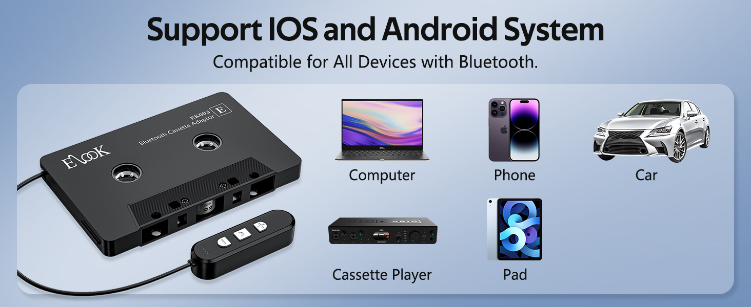 Cassette to Bluetooth Adapter for Car with Micro SD Card Support/Hands-Free Call
