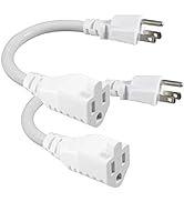 [2 Pack] Short 3Prong Power Extension Cord - White 6inch Mini Indoor Grounded Extension Cord,16AW...