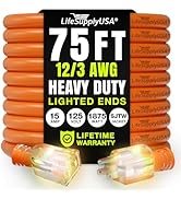 75ft Outdoor/Indoor Extension Cord 12/3 Gauge Extra Heavy Duty 3 Prong SJTW, Waterproof, Flexible...