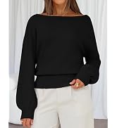 MEROKEETY Women's Boat Neck Sweater 2026 Fall Long Lantern Sleeve Dressy Casual Hollow Out Knitte...