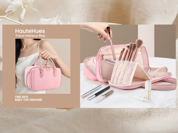 Travel Makeup Bag for Women Fashion Large Capacity Pouch Open Flat Cosmetic Portable Organizer