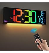 LEIKE 16.2'' Large Digital Wall Clock with Remote Control, Big LED/Dual Alarm/8 RGB Colors/Auto B...
