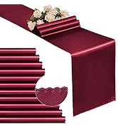 SiinvdaBZX 12 Pcs Burgundy Table Runner Scalloped Edges Decor, 12x108 Inch Elegant Satin Table Ru...
