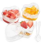 Qeirudu 50 Pack 5 oz Heart Shaped Dessert Cups with Lids and Spoons, Mini Dessert Shooter Cups Cu...