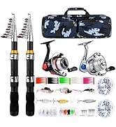 Telescopic Fishing Rod Reel Combo 2PCS 6.89FT Collapsible Fishing Pole Spinning Reel Lures Access...