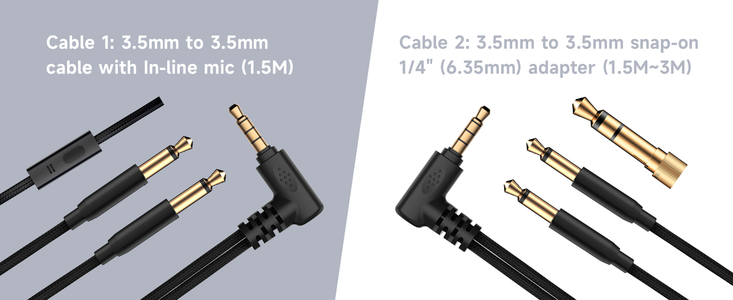 detachable cables, 3.5mm in-line mic, 6.35mm adapter, mixing consoles, audio interfaces