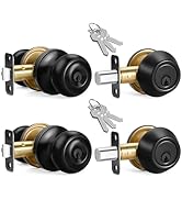 2 Sets Entry Door Knob and Single Cylinder Deadbolt Combo Set, Keyed Alike Round Ball Matte Black...