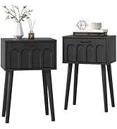 LAATOOREE Nightstand Set of 2, Small Bed Side Table with Arch Door, Mid-Century End Table with Wo...