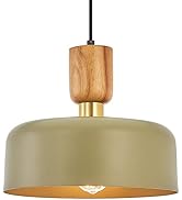 Contemporary Pendant Lighting,Large Pendant Lamp,Wood and Brass Accent,Adjustable Metal Hanging L...
