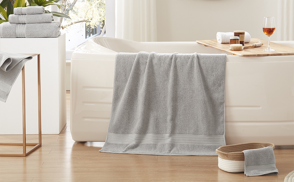 towels set for bathroom light grey
