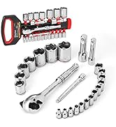 DURATECH 24-Piece Drive Socket Wrench Set, 1/4", 3/8", 1/2" Sockets Set, 3 In 1 Ratchet Wrench wi...