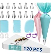 HOTEC Piping Bags and Tips Set, 120 Pcs Cake Decorating Kit with 100pcs 12 Inch Disposable Pastry...