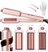 FMZ Flat Iron Hair Straightener Crimper Curler, Professional 4 in 1 Pink Hair Styling Irons for S...