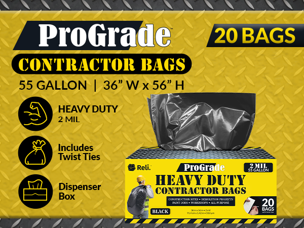 ProGrade Contractor Bags 55 Gallon (20pk, 2 MIL)