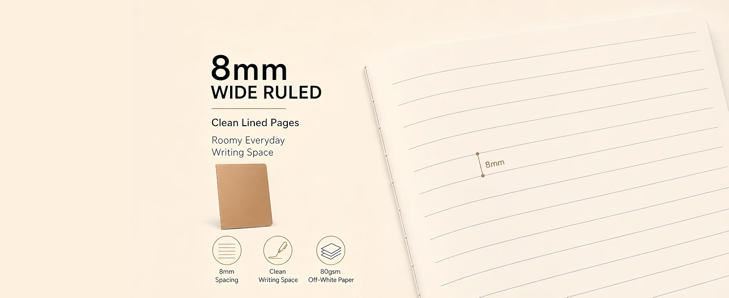 Lined Pages Roomy Everyday Writing Space 8mm 8mm Spacing Clean Writing Space 80gsm Off-White Paper