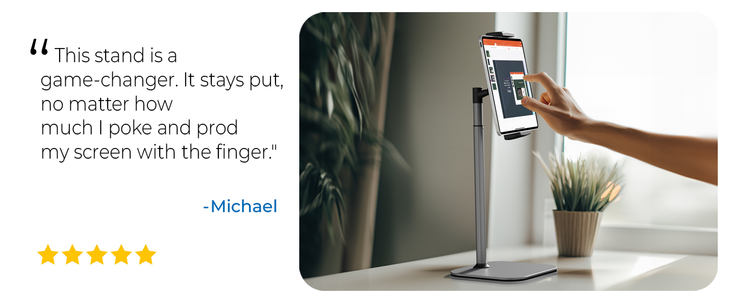 Durable tablet tripod with firm grip, versatile iPad stand for kitchen and adjustable tablet mounts