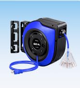 DEWENWILS Retractable Cord Reel, 60FT Heavy Duty Extension Cord, 12AWG/3C SJTOW, 3 Grounded Outle...