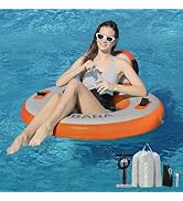 CALOBANA Round Floating Ring Inflatable Water Hammock Heavy Duty River Floats Lake Raft for Adult...