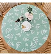 Round Vinyl Fitted Tablecloth with Flannel Backing Elastic Table Cloth Waterproof Oil-Proof Plast...