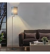 Modern Floor Lamp with 3 Color Temperatures, Square Linen Shade &amp; Solid Iron Flat Base for Stabil...