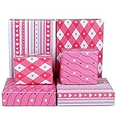 PLULON 6 Sheets Valentine's Day Pink Heart Gift Wrapping Paper, Dots, Hearts, Stripe Colorful Wra...