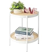 danpinera All Metal Side Table, 2 Tier Anti Rust Small Table with Imitation Rattan Pattern on Rem...