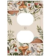 Cute Beige 70s Vintage Boho Mushroom Dragonfly 1 Gang Duplex Receptacle Wall Plate Fungus Fern Pl...
