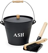 Mini Ash Bucket with Lid, Shovel and Broom, 1.5 Gallon Fireplace Metal Bucket with Lid, Charcoal ...