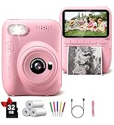 Instant Print Camera for Kids, 3.0" HD 32MP Kids Camera 1080P Digital Camera with 3 Rolls of Prin...