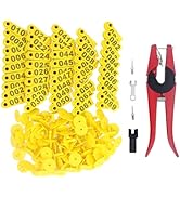 Cattle Ear Tags 001-100 Number with Pliers, Plastic Livestock Animal Tag for Cows Pigs Animal Ide...