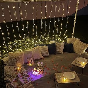 Valentine&amp;#39;s day decorations with curtain lights