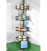 HAMITOR Shower Caddy Tension Pole: Rustproof Quick Install Corner Bathroom Organizer Shelf on Flo...