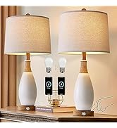 OYEARS 24.5” Boho 3-Way Dimmable Touch Control USB A+C Table Lamp Set of 2 Modern Farmhouse Night...