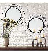 2 Set 15.7'' Black Circle Mirrors Wall Decor Iron Frame Mirrors Wall Art Round Mirrors Home Decor...
