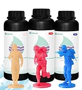 3D Printer Resin Standard Tough Rigid UV-Curing Resin, 3 Bottles Red/Blue/Skin Bundle Pack