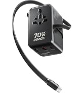 DOACE 70W Universal Travel Adapter, 6-in-1 International Power Adapter with Built-in USB-C Cable,...