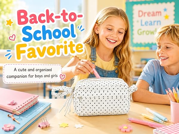 Big Capacity Pencil Case Pencil Pouch Cute Pencil Box Pencil Bag for Teen Girls Boys Black dots 